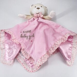 Carters Sweet Baby Girl Pink Bear Security Lovey Floral Ruffle Satin Back Rattle